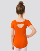 Orange Girls Bowknot Short Sleeve Ballet Leotard