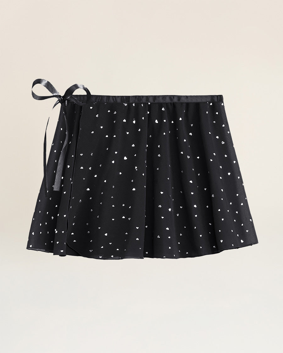 Sparkling Black Girls Chiffon Wrap Skirt With Adjustable Tie