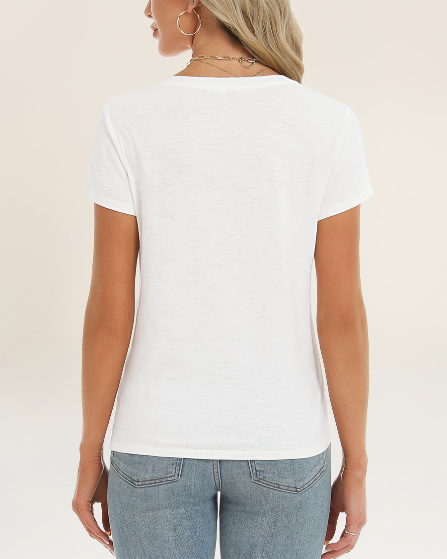 Women's Short Sleeve Slub V-Neck T-Shirt in White