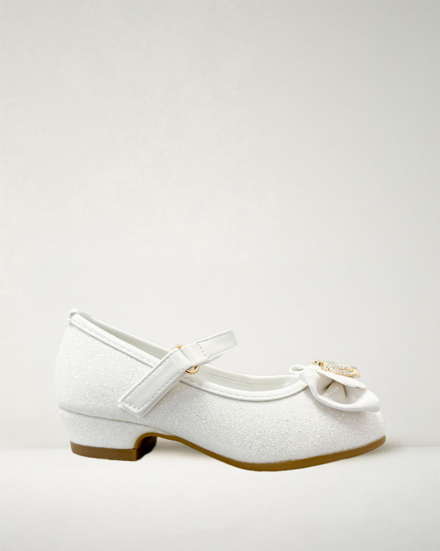 White Girls Crown Glitter Mary Jane Dress Shoes