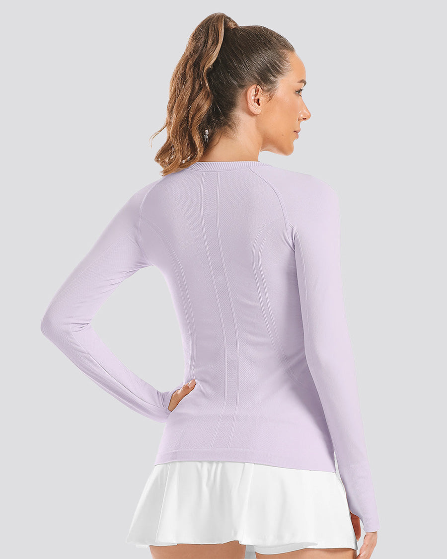 Light Purple Seamless Long Sleeve Tops (Thumb Hole)