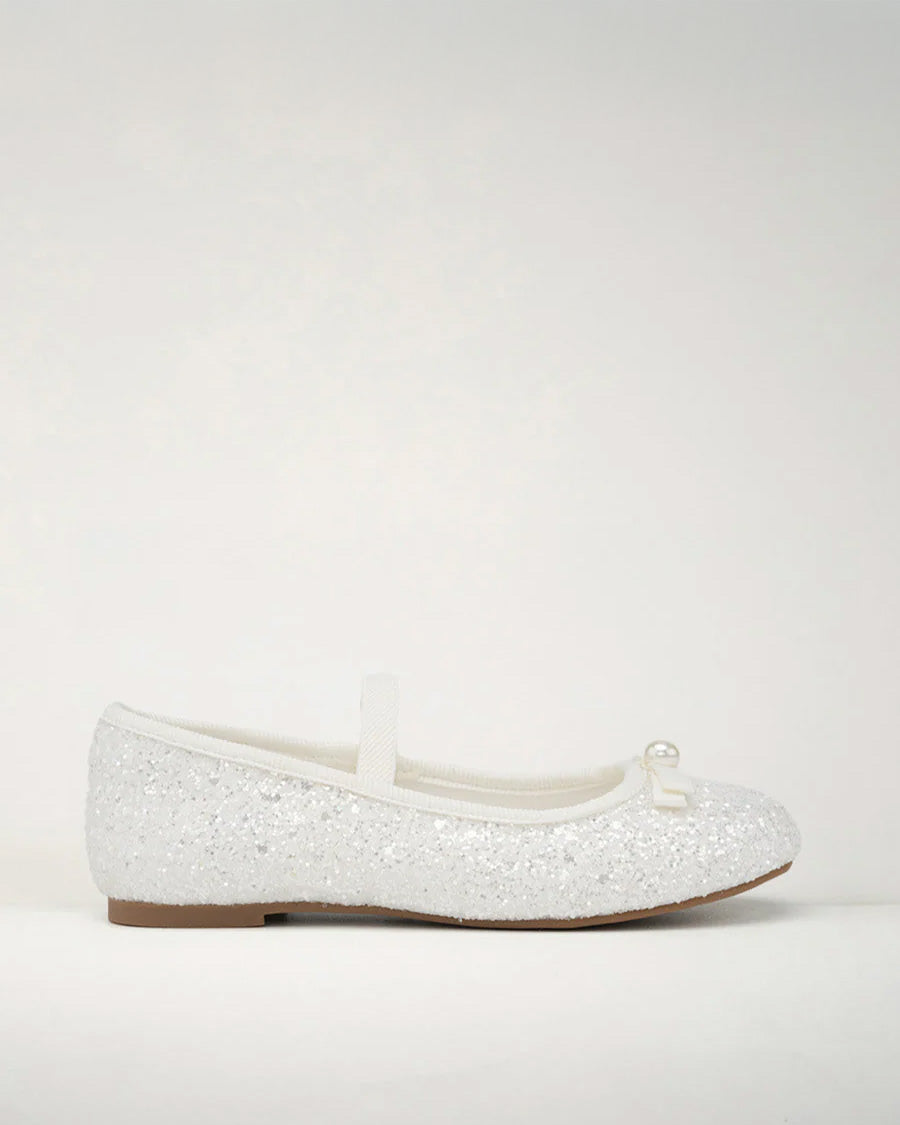White Girls Glitter Ballet Flats with Strap