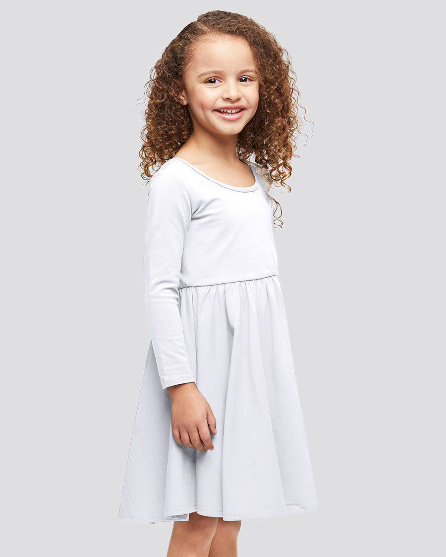 Girls Long Sleeve A-Line Twirly Dress in White