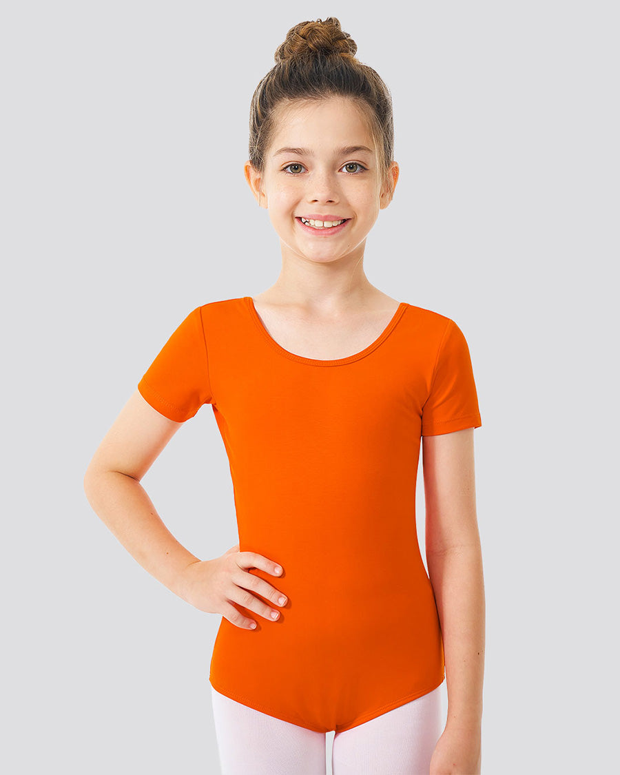 Orange Girls Bowknot Short Sleeve Ballet Leotard
