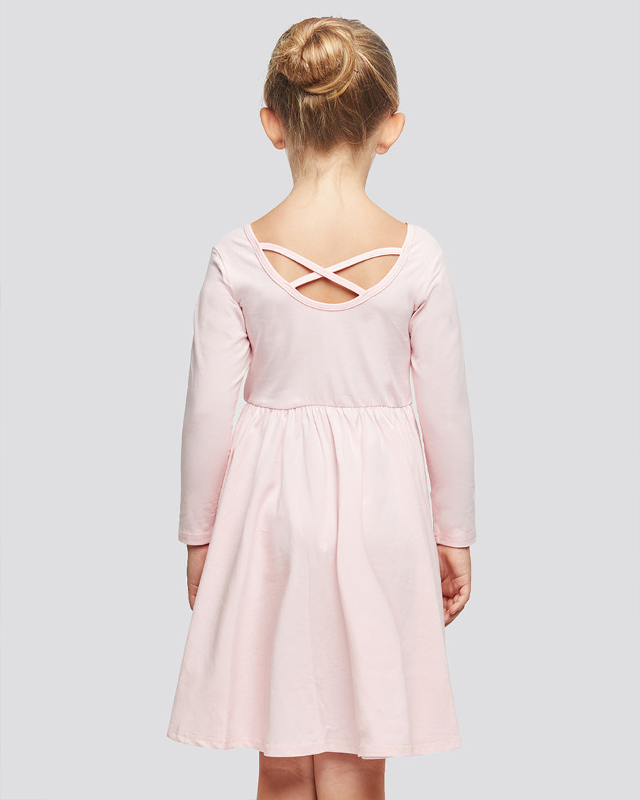 Pink Girls Long Sleeve A-Line Twirly Dress