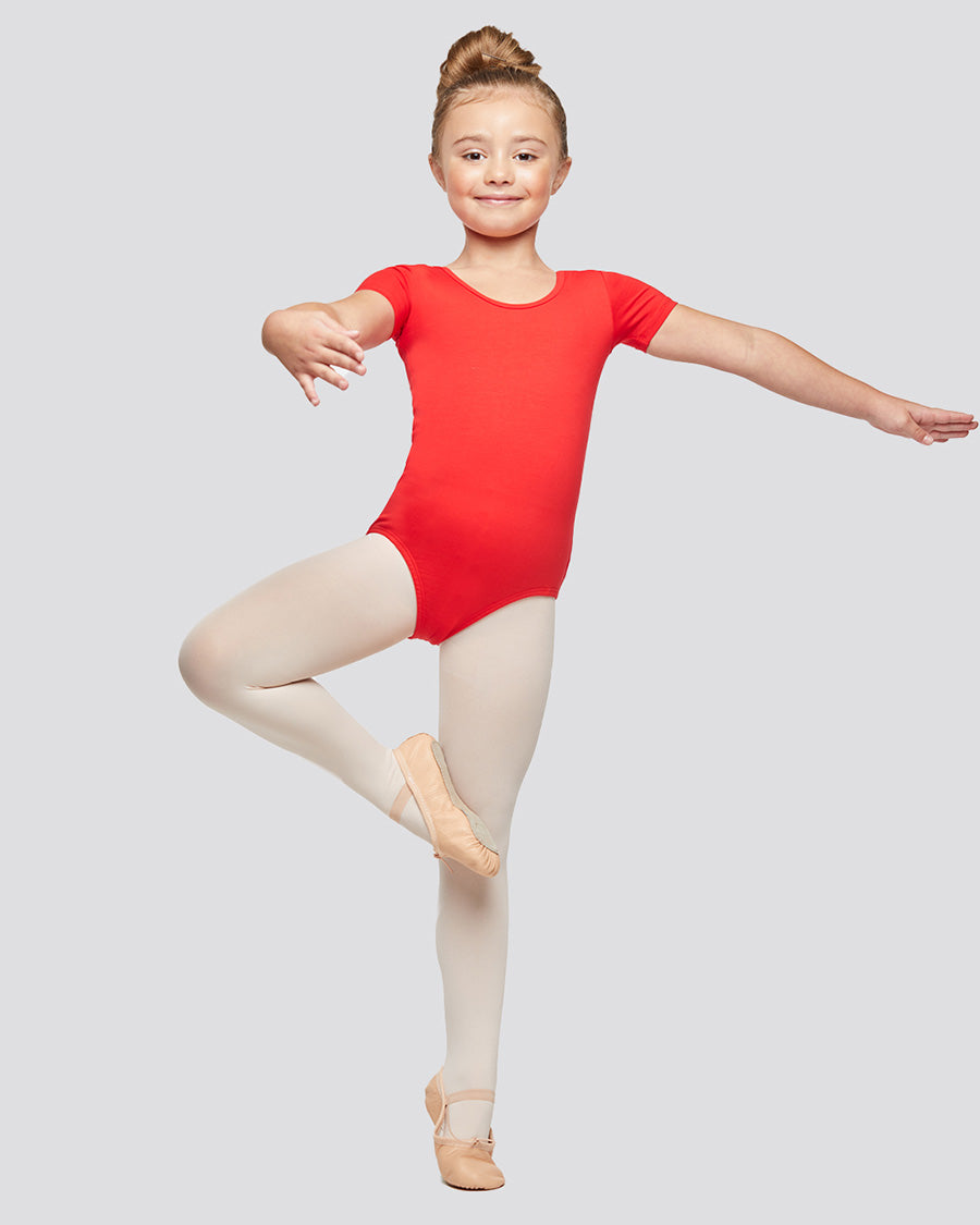 Red Girls Bowknot Short Sleeve Ballet Leotard