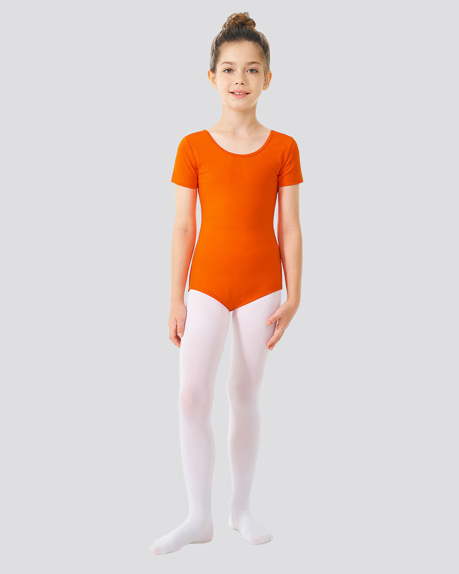 Orange Girls Bowknot Short Sleeve Ballet Leotard