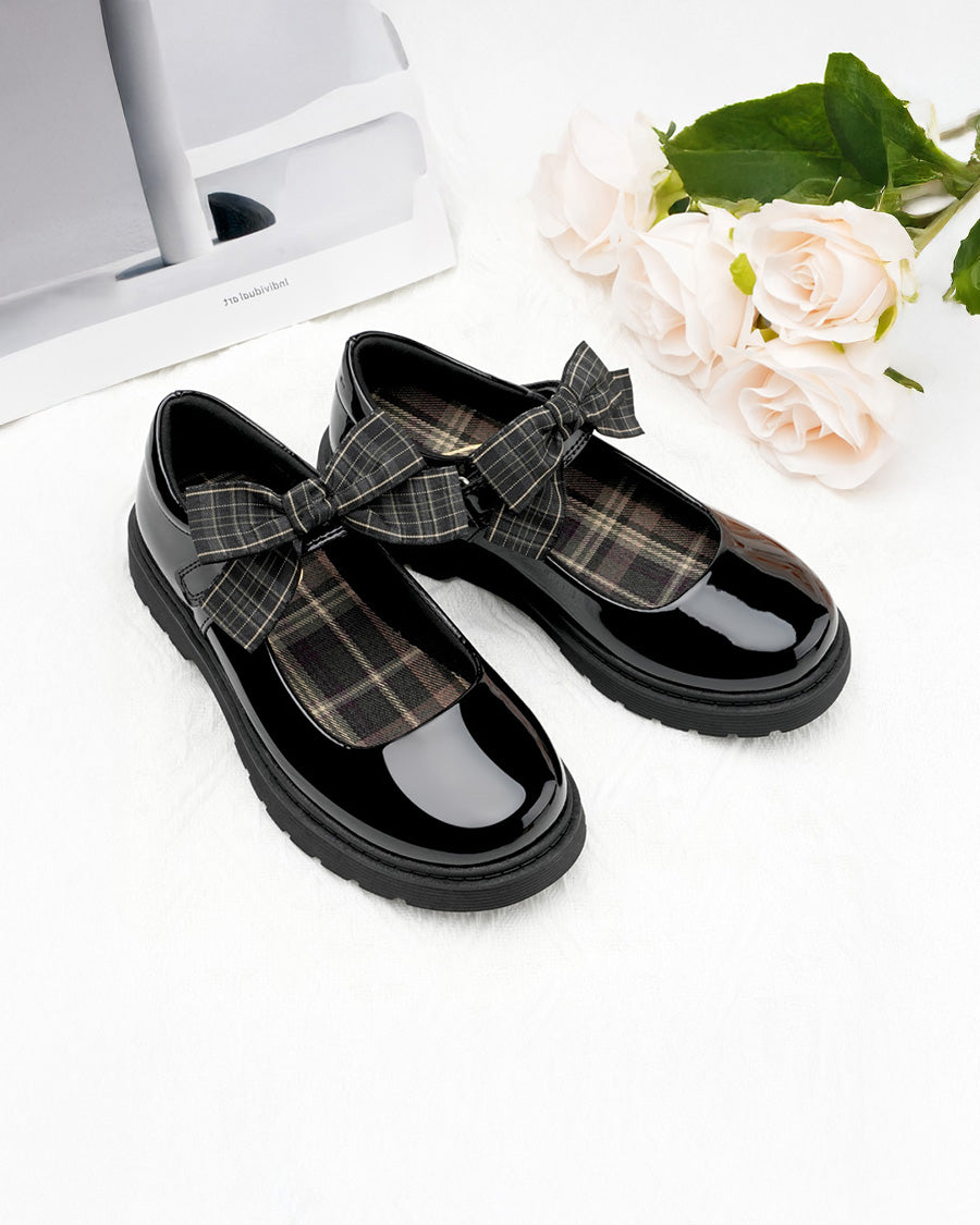 Girls Glossy Black Mary Janes with Detachable Bows - View 5