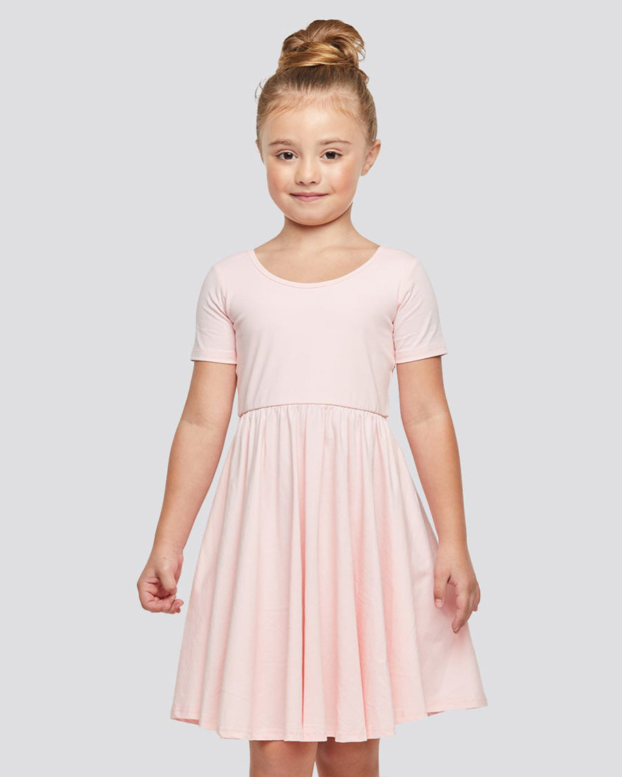Pink Girls Short Sleeve A-Line Twirly Dress