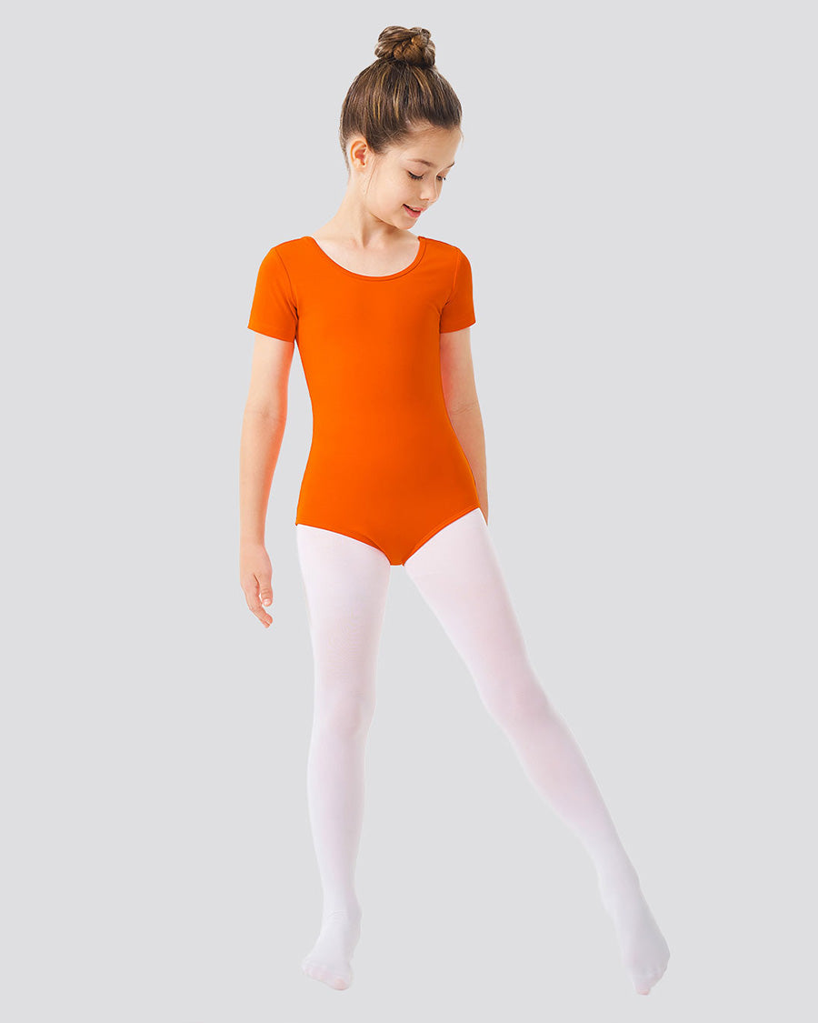 Orange Girls Bowknot Short Sleeve Ballet Leotard