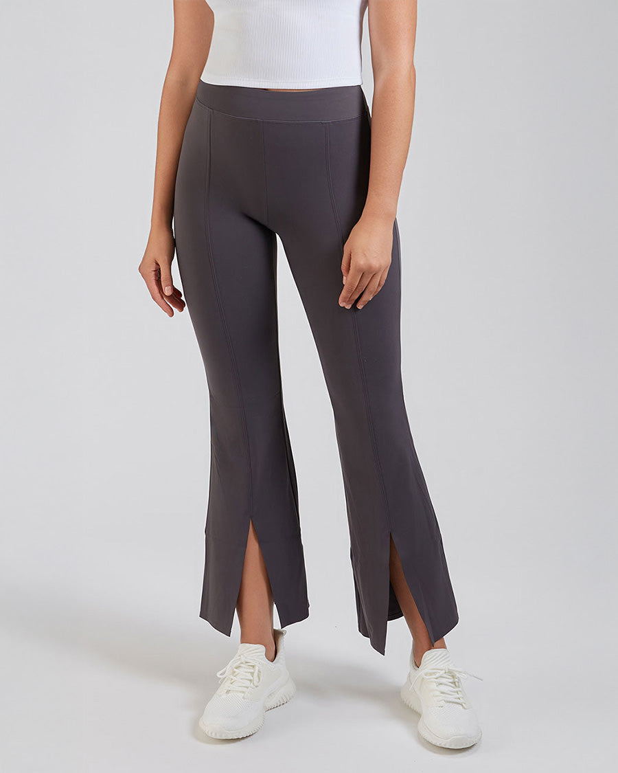 Grey Bootcut Yoga Pants Split Hem Flare
