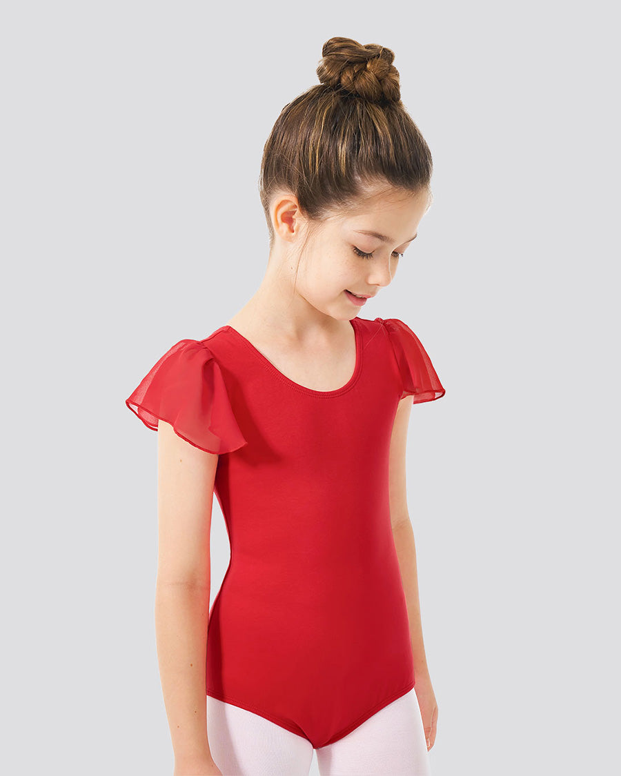 Red Girls Flutter Sleeve Dance Leotard -  View 3