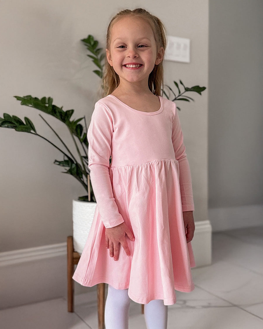 Pink Girls Long Sleeve A-Line Twirly Dress