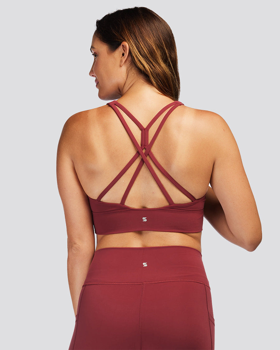 Burgundy SoftLuxe Criss Cross Back Strap Sports Bra