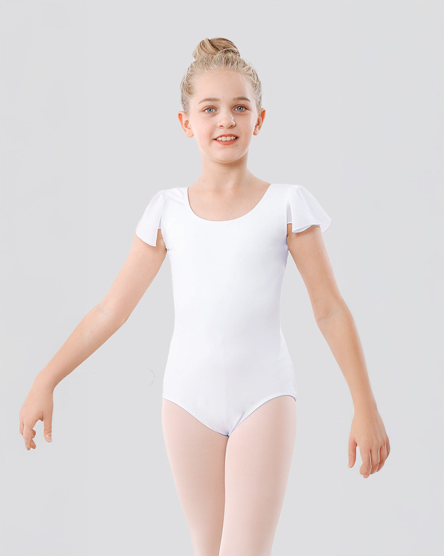 White Girls Flutter Sleeve Dance Leotard -  View 4