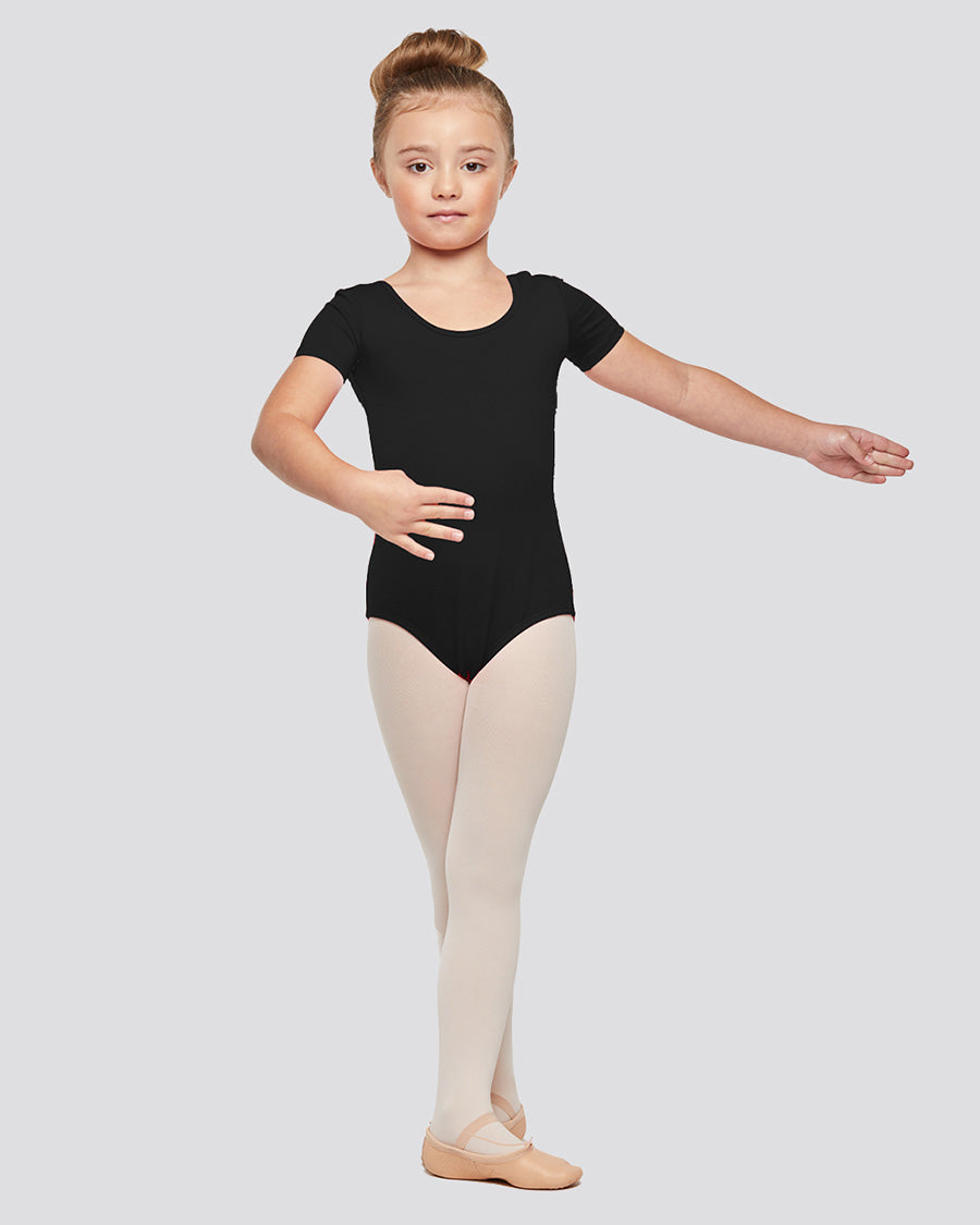 Black Girls Bowknot Short Sleeve Ballet Leotard