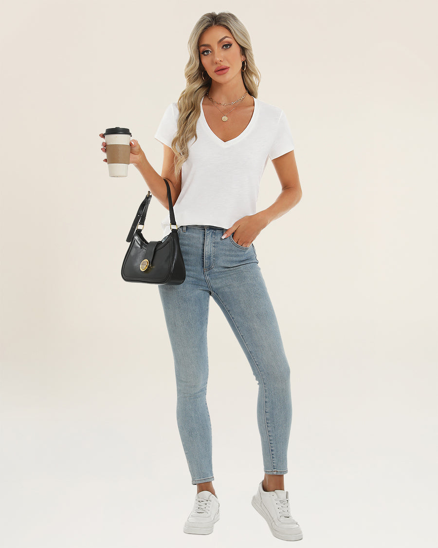 Women's Short Sleeve Slub V-Neck T-Shirt in White
