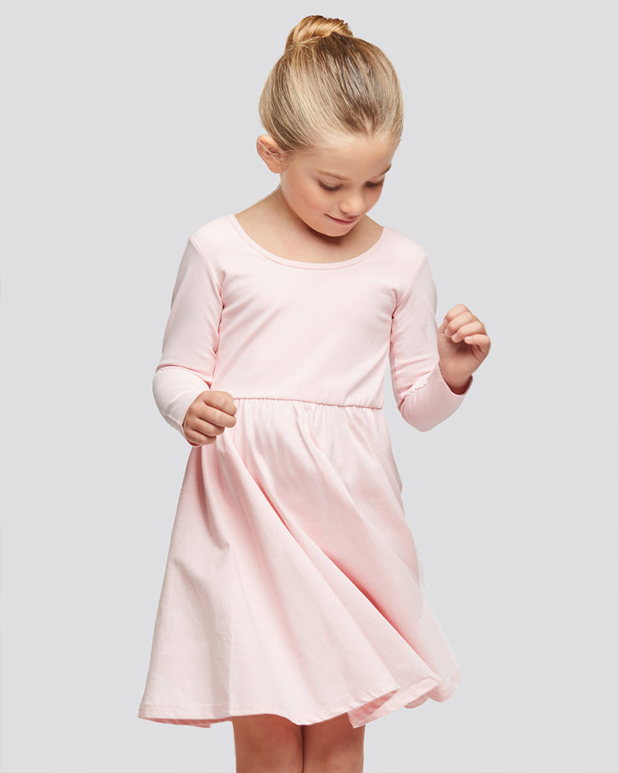 Pink Girls Long Sleeve A-Line Twirly Dress