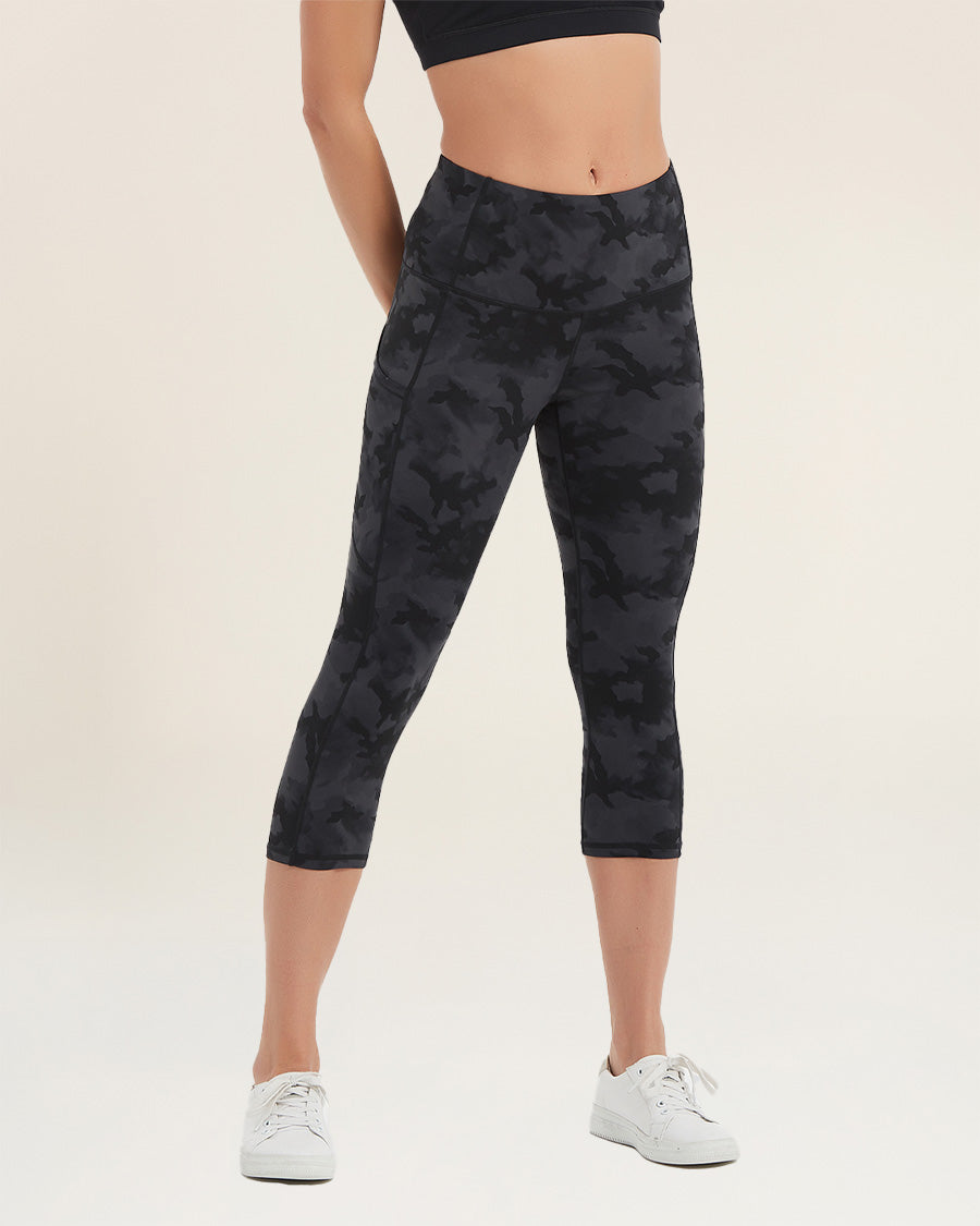 Black & Grey Camo Performance High Rise Capri Leggings