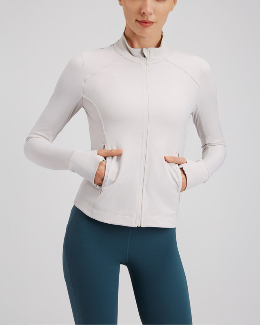 Chalk Slim-Fit Athletic Jacket | Full-Zip with Pockets
