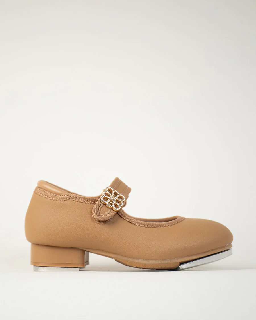 Tan Kids Floral buckle Tap Shoes