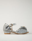 Silver Girls Sparkly Princess Low Heels Sandals