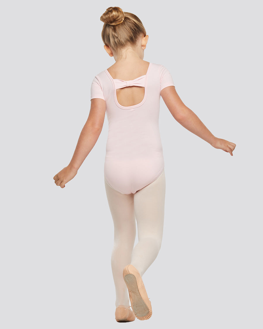 Ballet Pink Girls Bowknot Short Sleeve Ballet Leotard