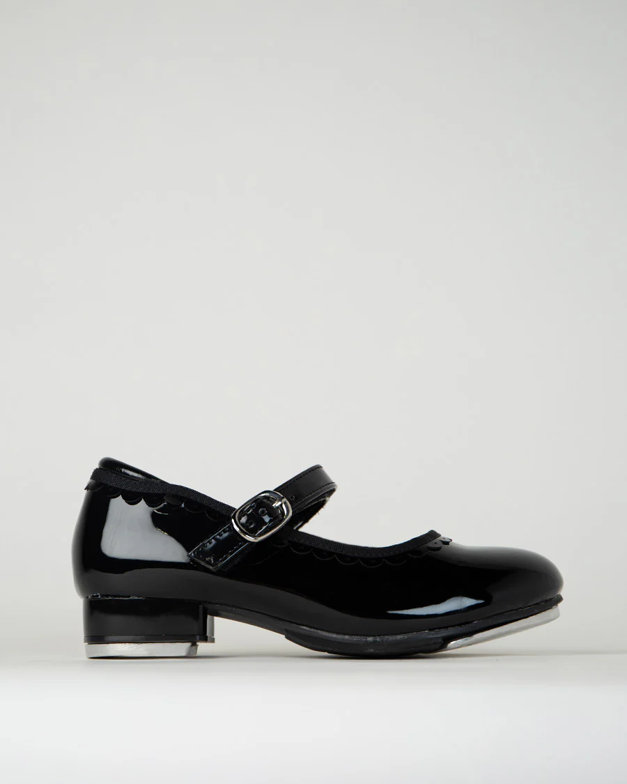 Black Kids Elegant Scallop Tap Shoes