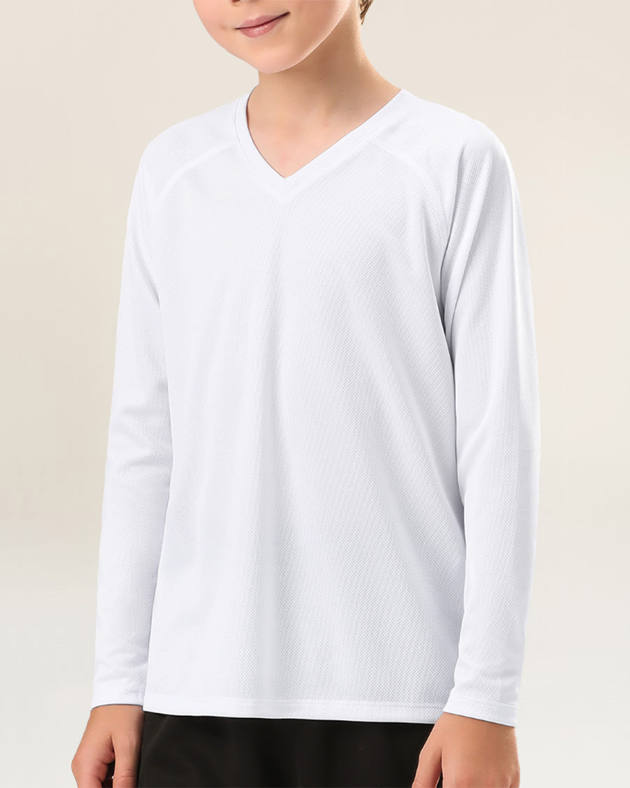 White Kids Athletic Performance Long Sleeve Shirts