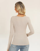 Desert Beige Ribbed Knit Henley Top | Long-Sleeve Shirt with 6 Buttons