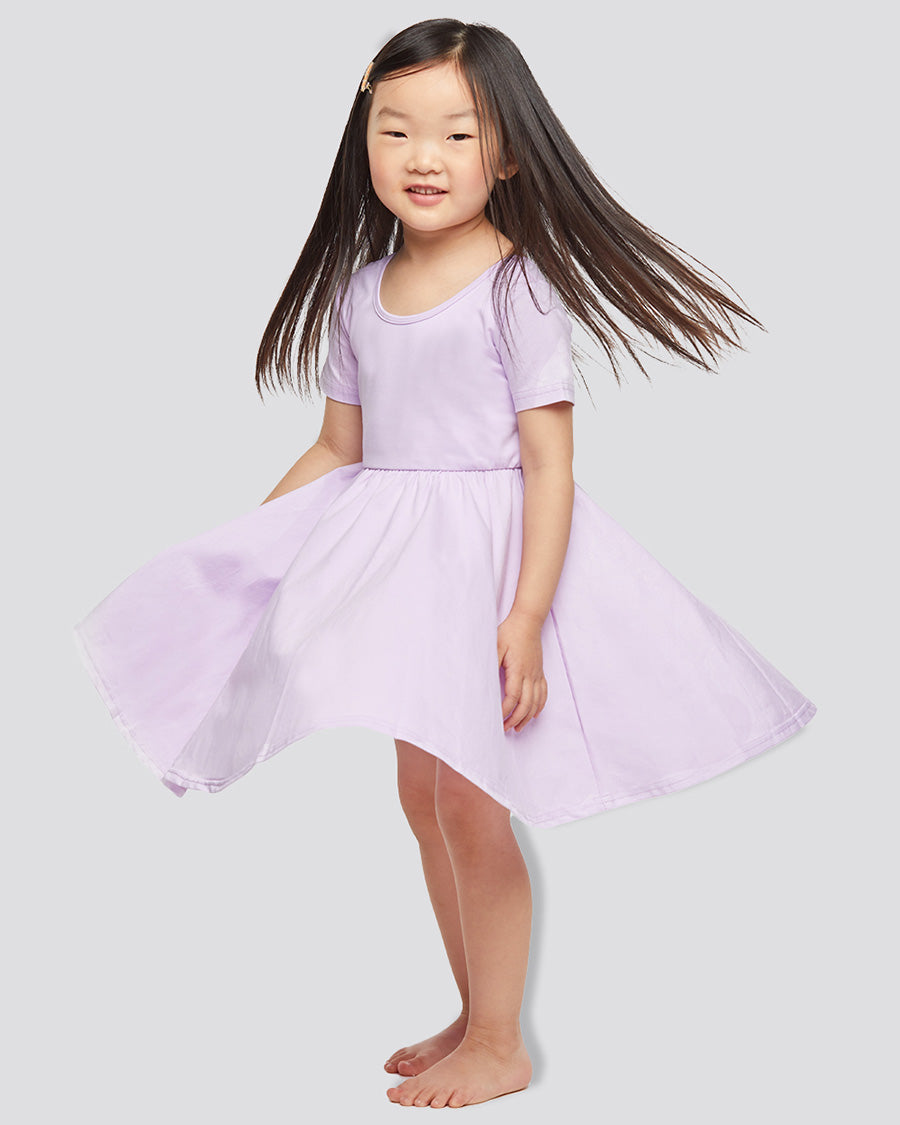 Girls Short Sleeve A-Line Twirly Dress in Lavender