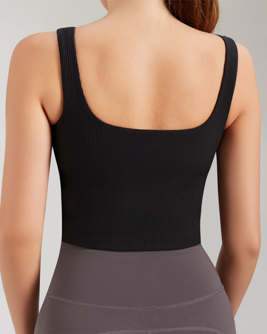 Black Square Neck Longline Tank Top