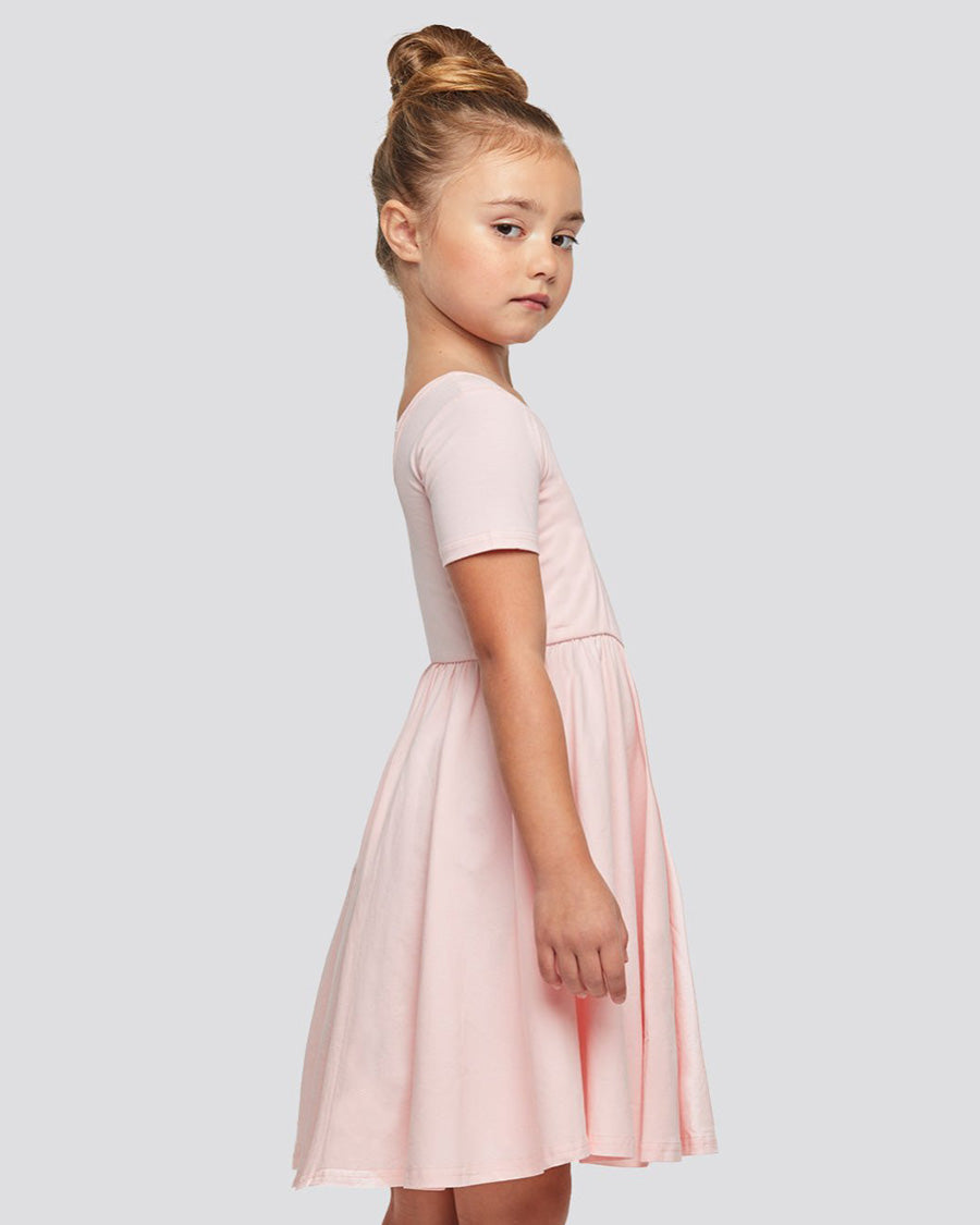 Pink Girls Short Sleeve A-Line Twirly Dress
