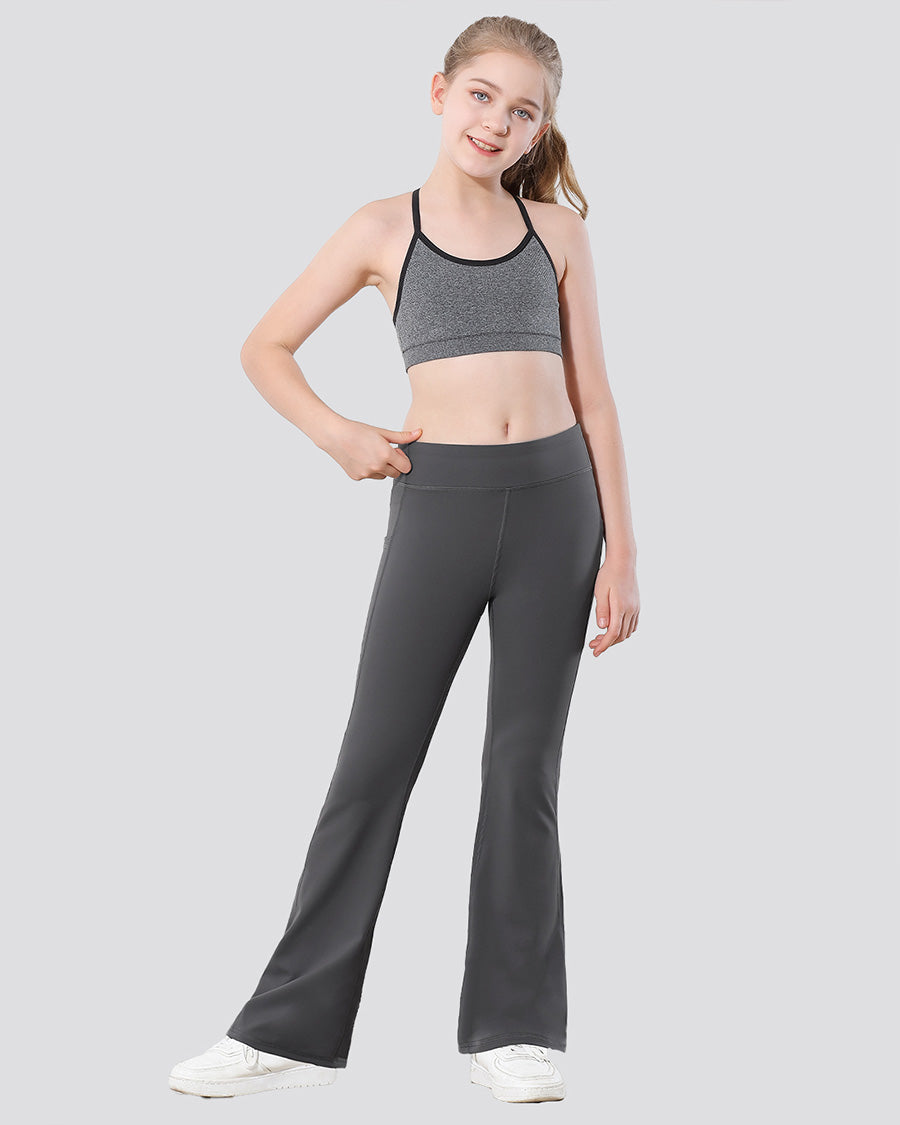 Grey Girls Flare Leggings with 2 Pockets