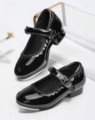Black Kids Elegant Scallop Tap Shoes