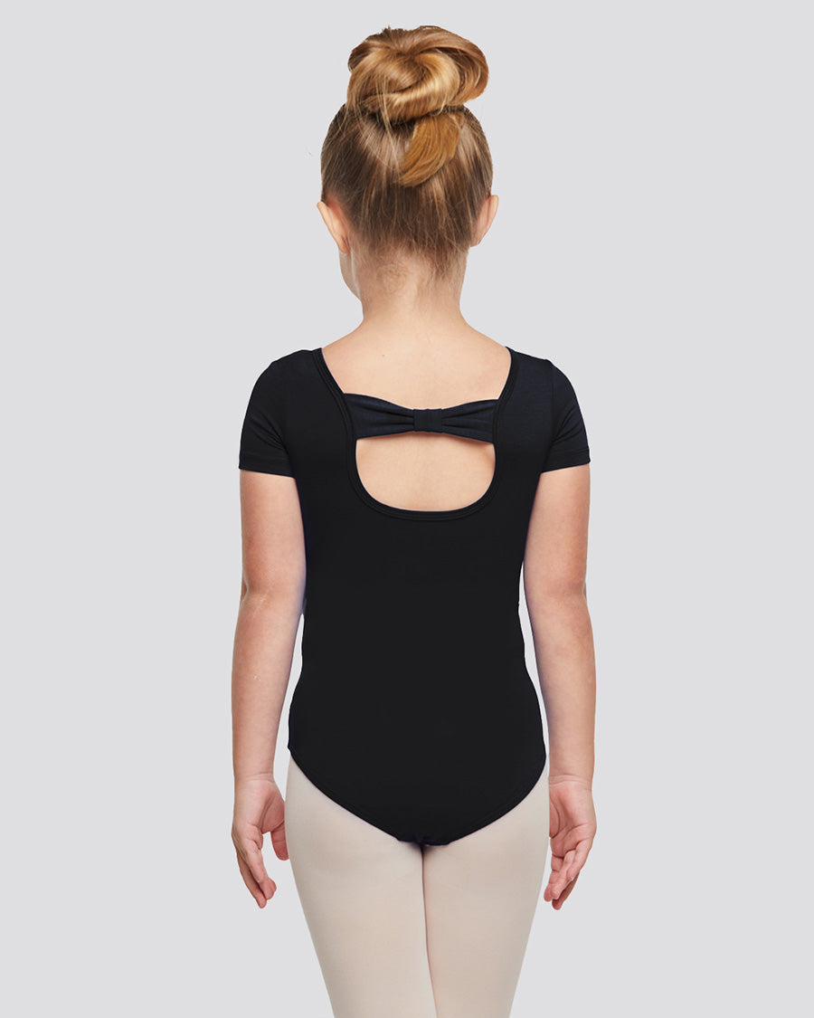 Black Girls Bowknot Short Sleeve Ballet Leotard