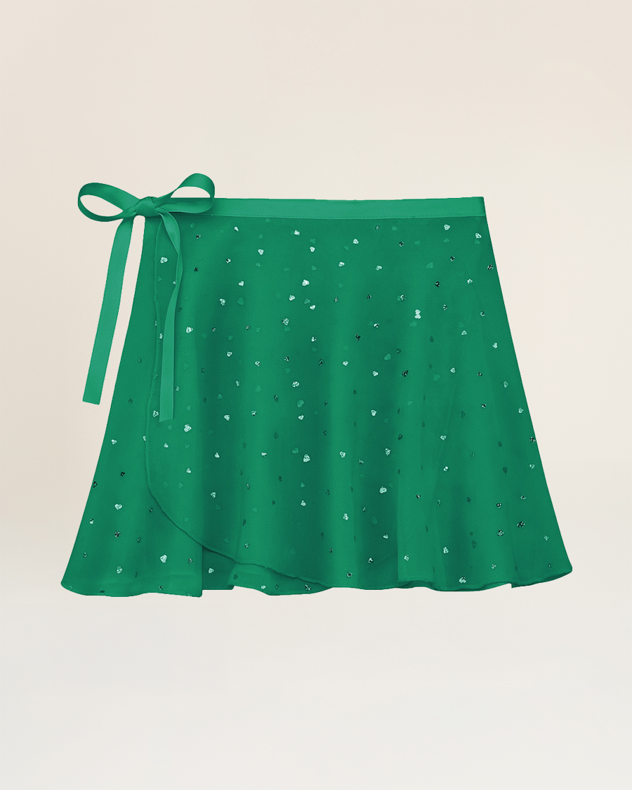 Sparkling Green Girls Chiffon Wrap Skirt With Adjustable Tie