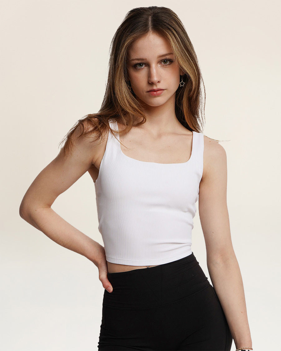 White Square Neck Longline Tank Top