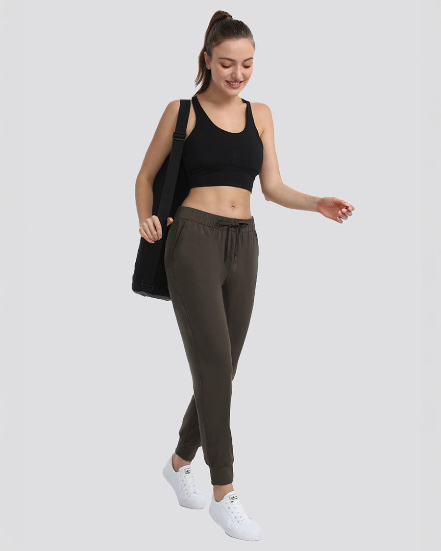 Dark Olive Jogger Pants High Waisted