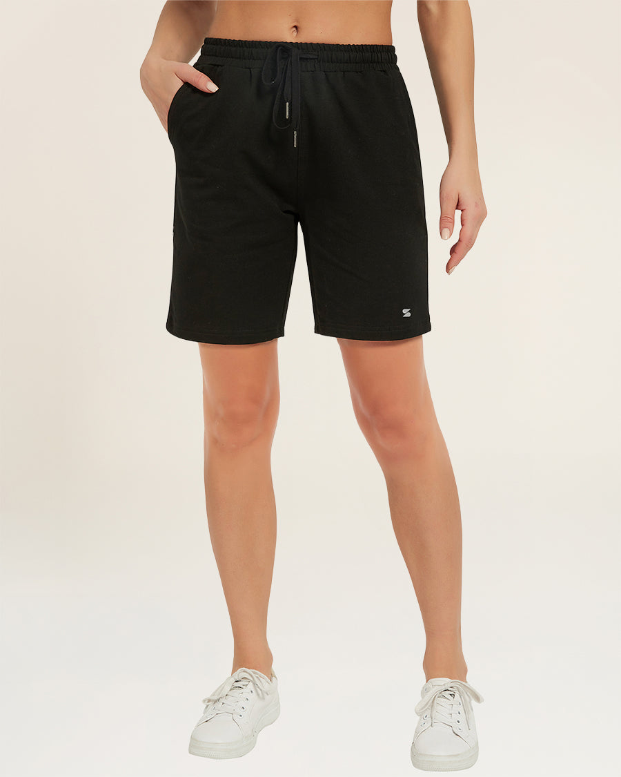 Black Cotton Sweat Shorts 7"