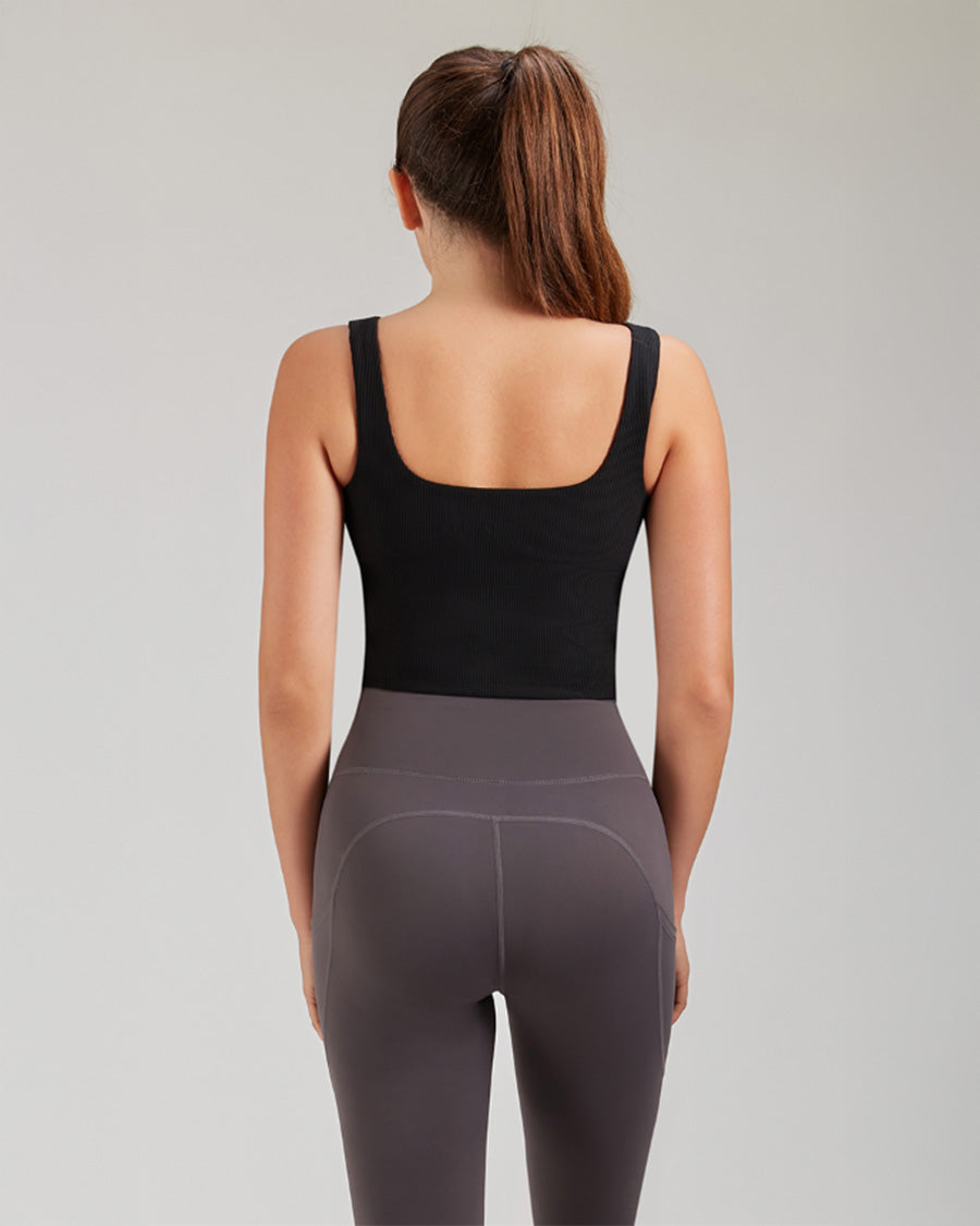 Black Square Neck Longline Tank Top