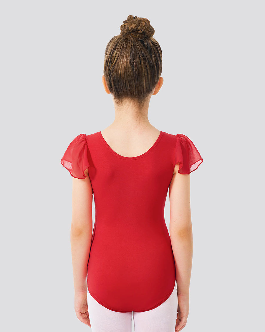 Red Girls Flutter Sleeve Dance Leotard -  View 4