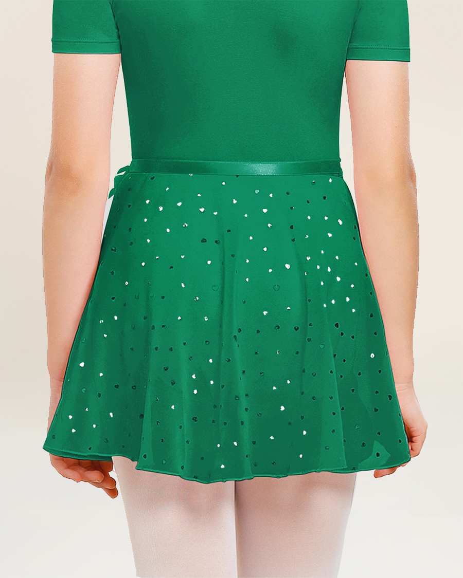 Sparkling Green Girls Chiffon Wrap Skirt With Adjustable Tie