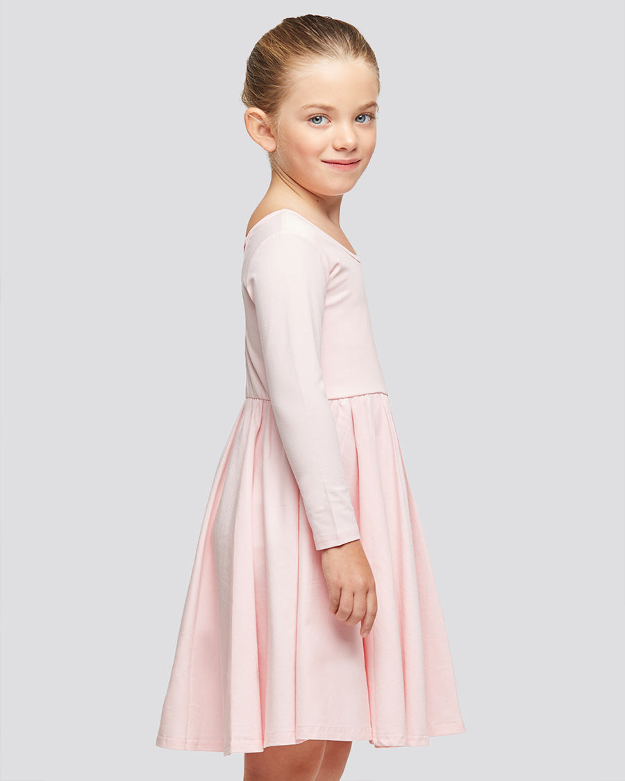 Pink Girls Long Sleeve A-Line Twirly Dress