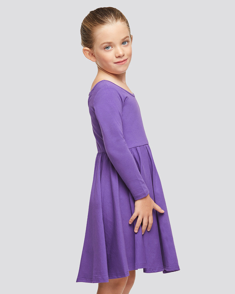 Girls Long Sleeve A-Line Twirly Dress in Purple