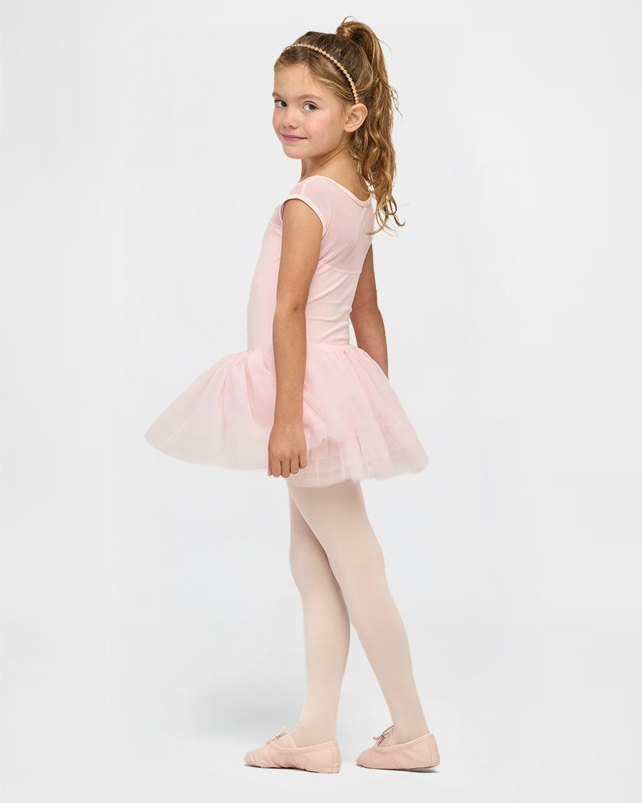 Girls Sweetheart Mesh Inserted Tank Tulle Dress in Ballet Pink