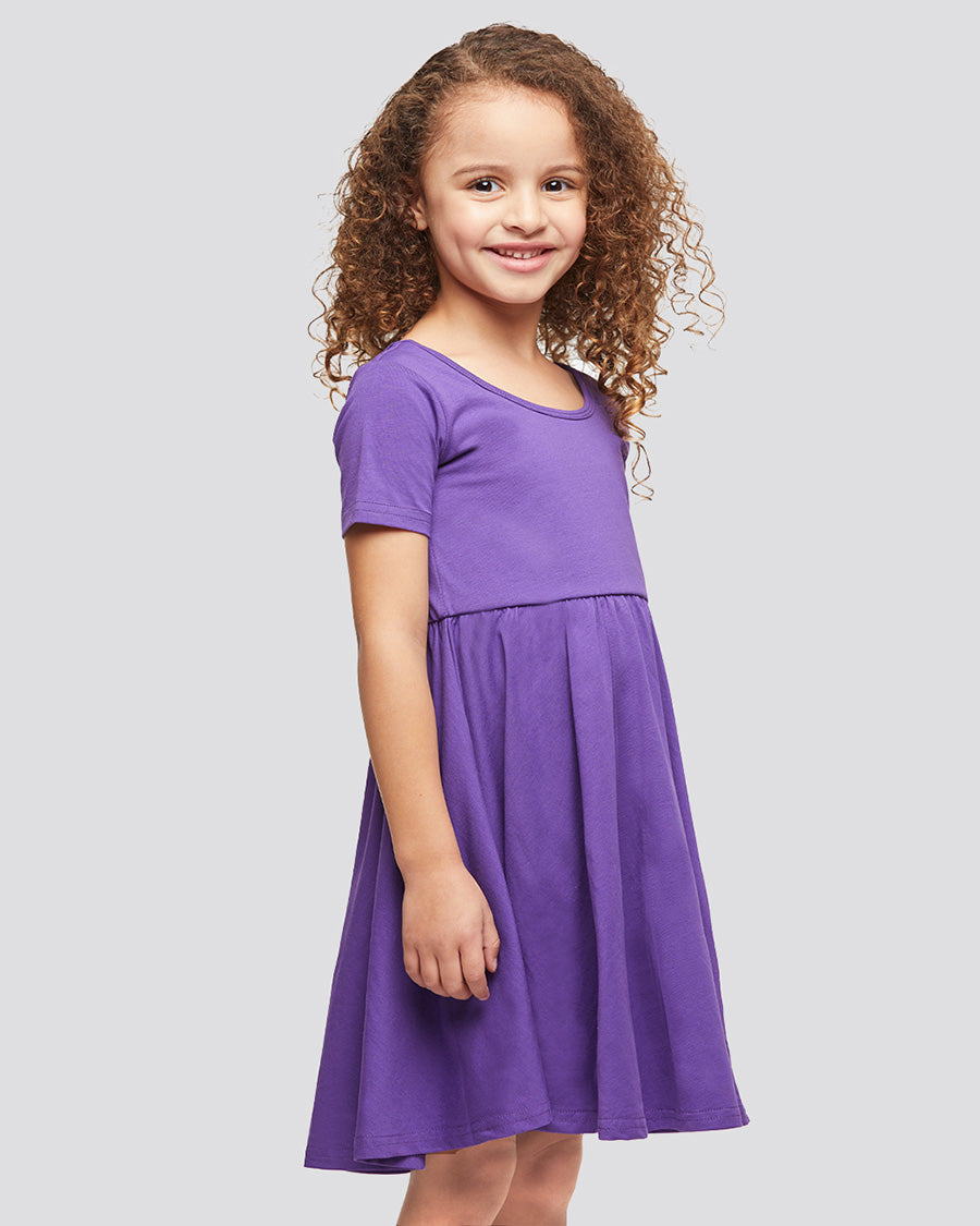Girls Short Sleeve A-Line Twirly Dress in Purple