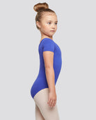 Royal Blue Girls Bowknot Short Sleeve Ballet Leotard