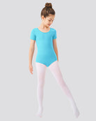Pool Blue Girls Bowknot Short Sleeve Ballet Leotard