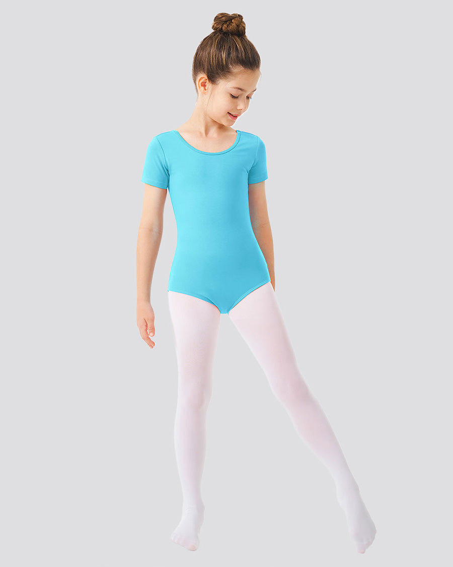 Pool Blue Girls Bowknot Short Sleeve Ballet Leotard